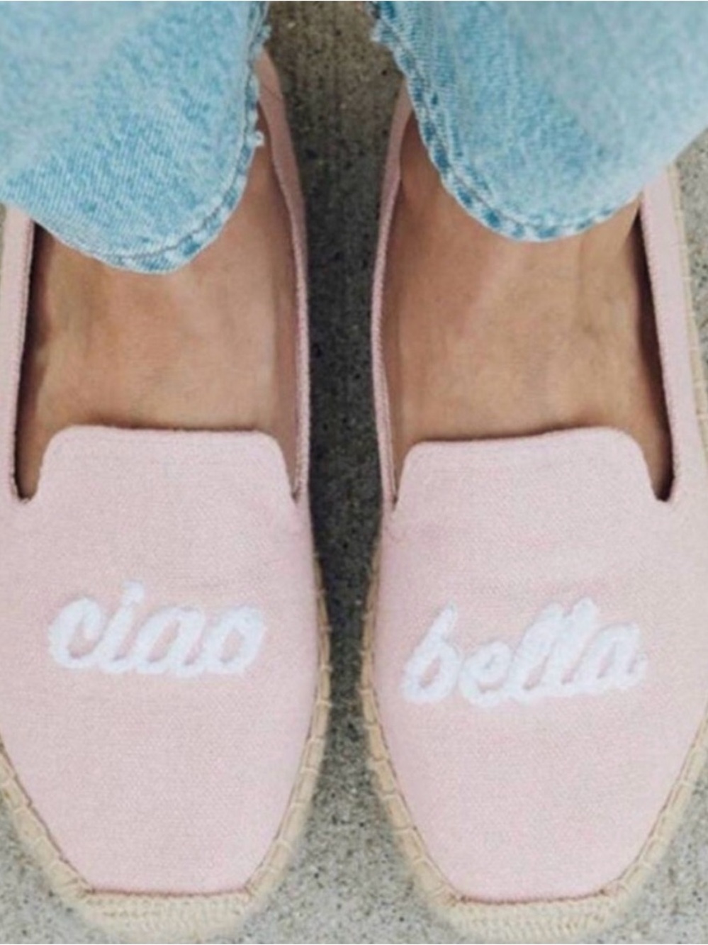 Soludos Pink Embroidered 'Ciao Bella' Slip-On Espadrilles